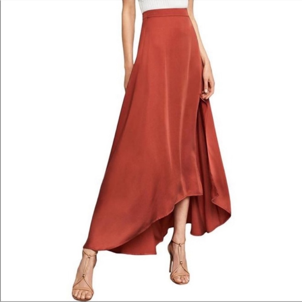 BCBGMAXAZRIA NEW Jillian Asymmetrical Satin Maxi Skirt with high low hemline